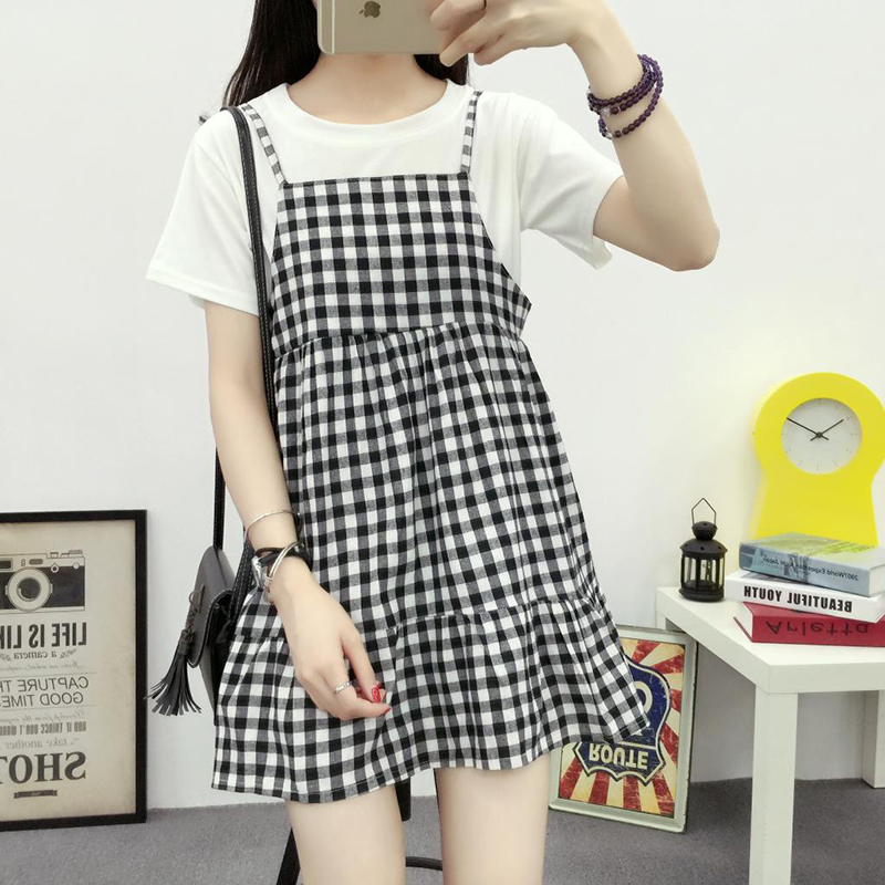 春季女裝新款韓版小清新格子吊帶短裙日系軟妹娃娃裙女學生連衣裙