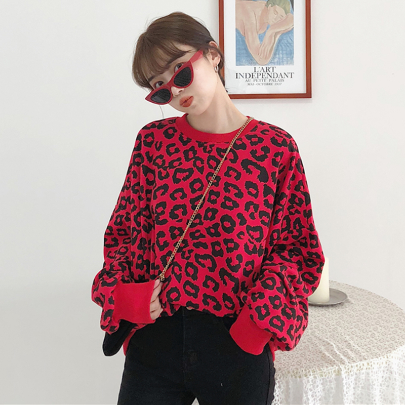 2018新款韓版個性休閑豹紋衛衣女秋裝學生寬松時尚長袖上衣外套潮