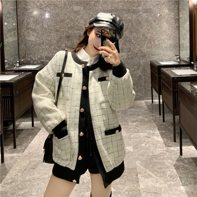 格子粗花呢棉服女2018新款冬韓版加厚保暖時尚夾棉外套名媛大衣潮