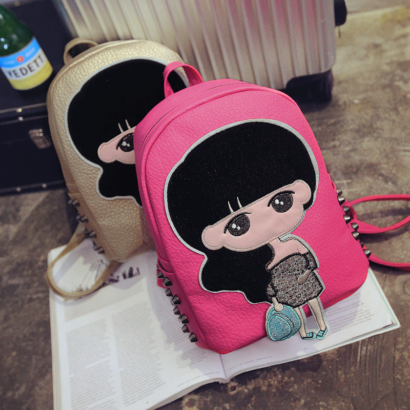 夏韓版新款時尚女包學院風卡通美女雙肩包學生包背包旅行包潮